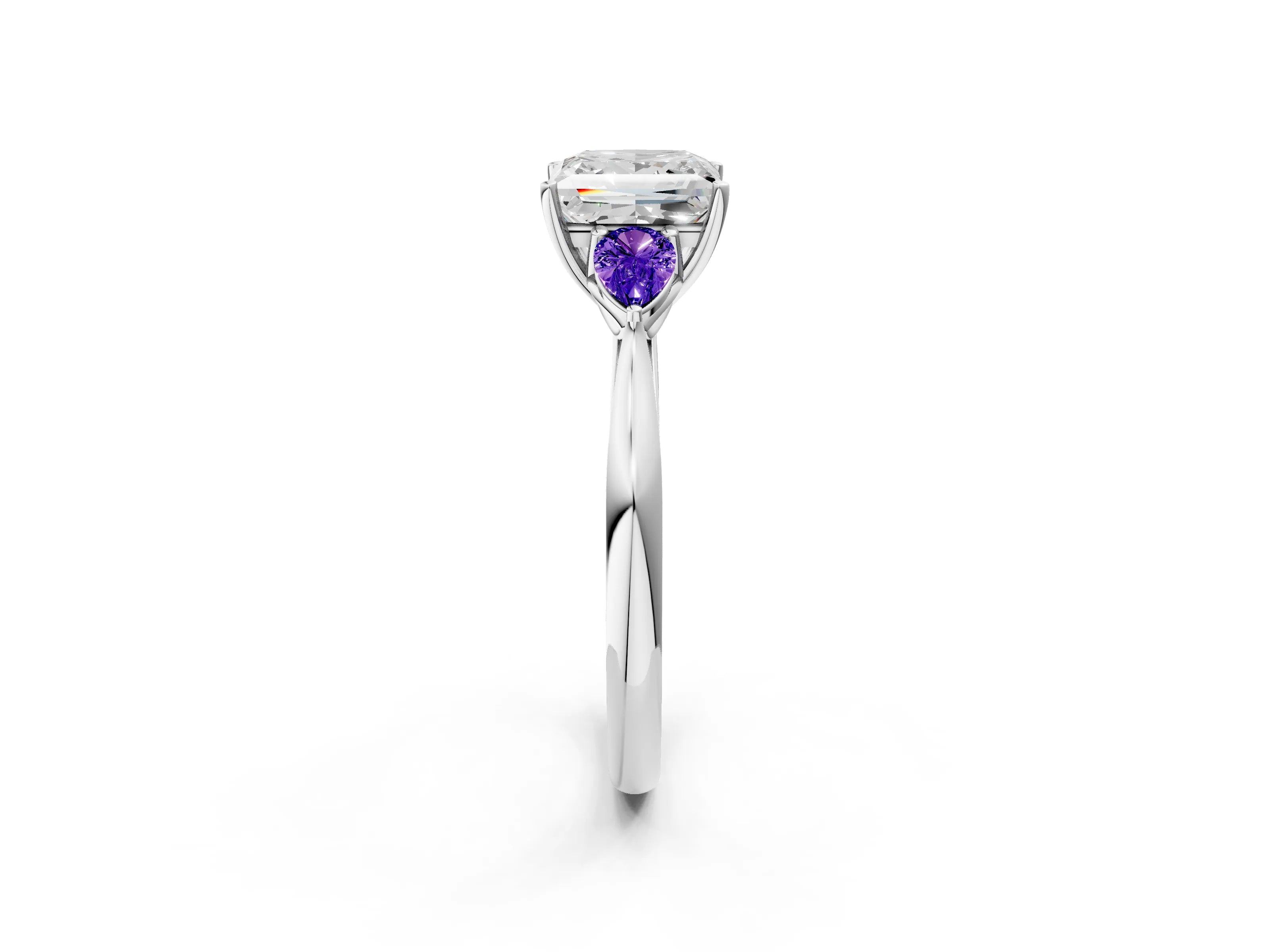 White gold Princess Cut Diamond Three-Stone Ring with Pear with Tanzanite side stone Side Stones and Prong Setting_2