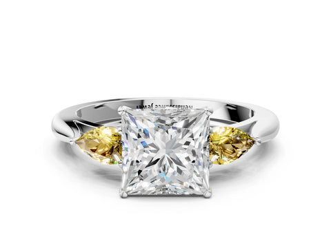 White gold Princess Cut Diamond Three-Stone Ring with Pear with Yellow Sapphire side stone Side Stones and Prong Setting_24