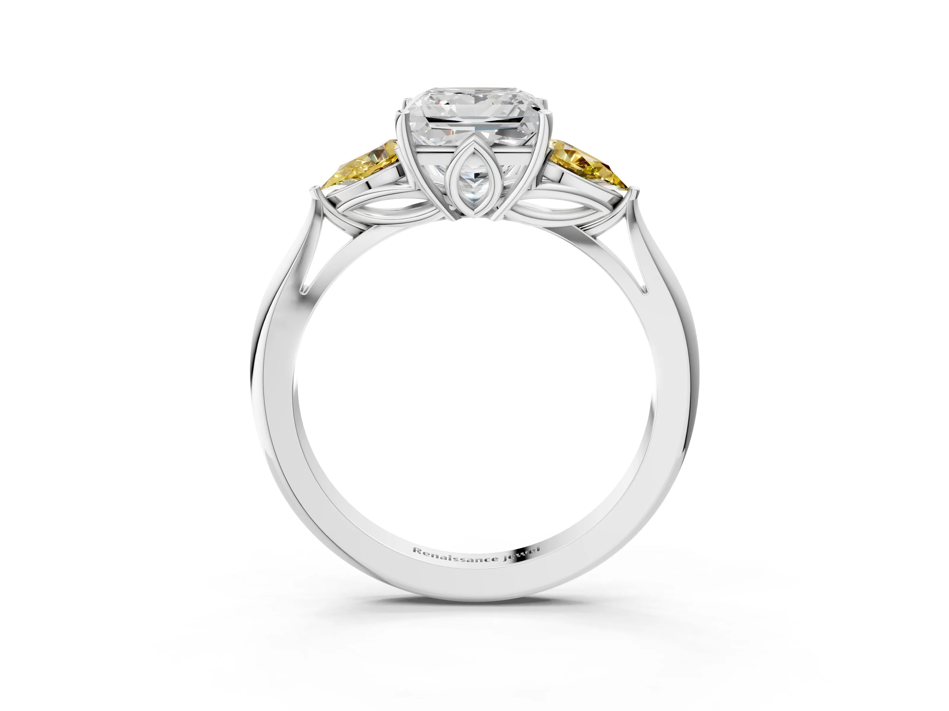 White gold Princess Cut Diamond Three-Stone Ring with Pear with Yellow Sapphire side stone Side Stones and Prong Setting_27