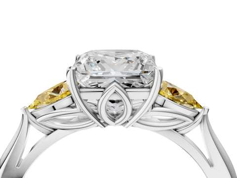 White gold Princess Cut Diamond Three-Stone Ring with Pear with Yellow Sapphire side stone Side Stones and Prong Setting_28