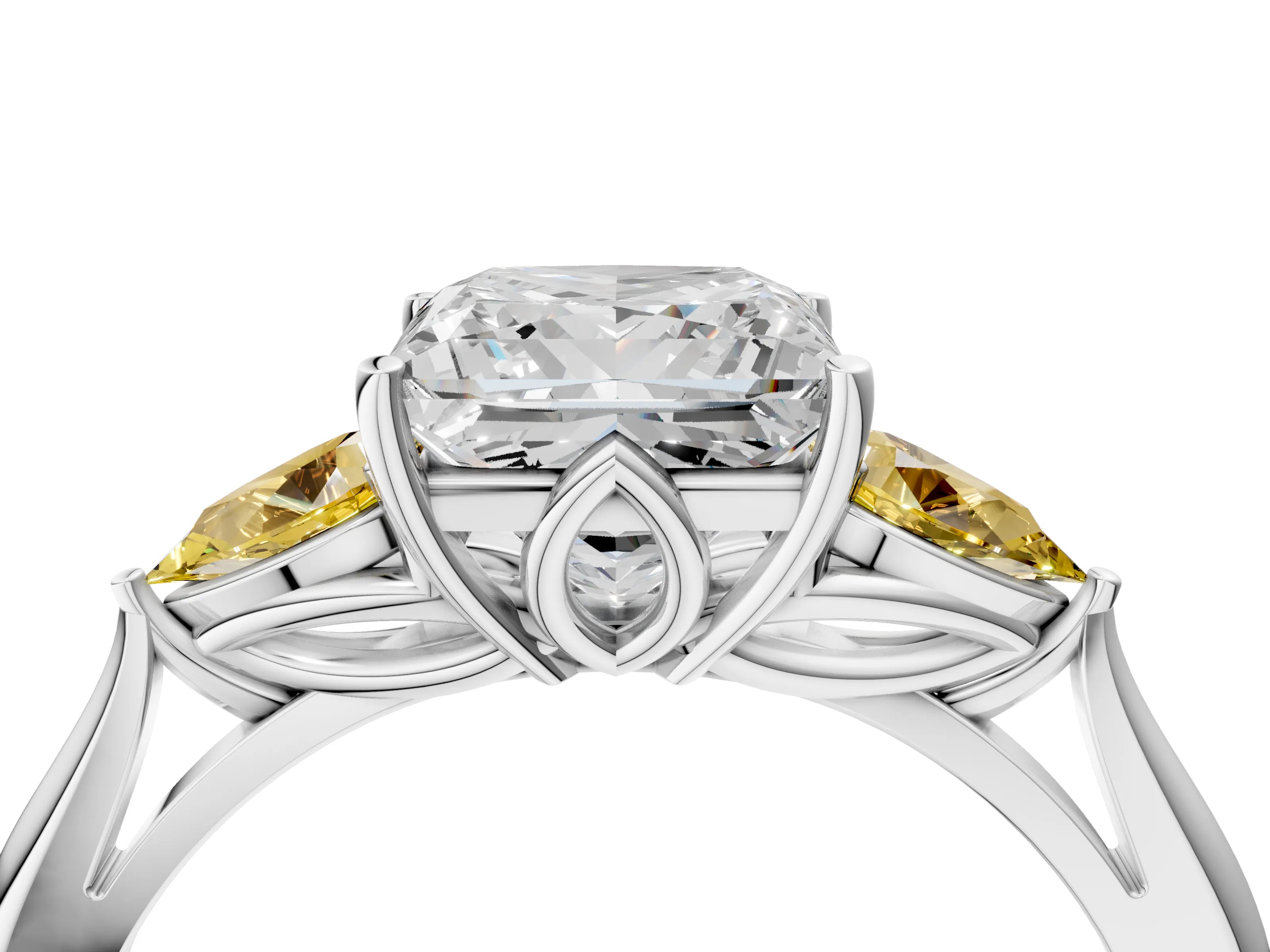 White gold Princess Cut Diamond Three-Stone Ring with Pear with Yellow Sapphire side stone Side Stones and Prong Setting_40