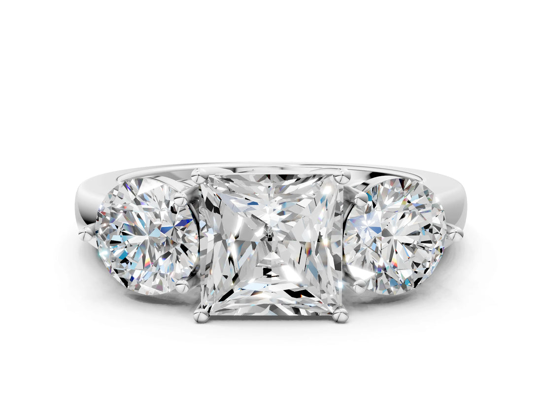 White gold Princess Cut Diamond Three-Stone Ring with Prong Setting and Classic Band_113