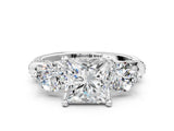 White gold Princess Cut Diamond Three-Stone Ring with Prong Setting and Pavé Band_224