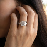White gold Princess Cut Diamond Three-Stone Ring with Round Side Stones and Pavé Band_14