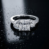 White gold Princess Cut Diamond Three-Stone Ring with Round Side Stones and Pavé Band_15
