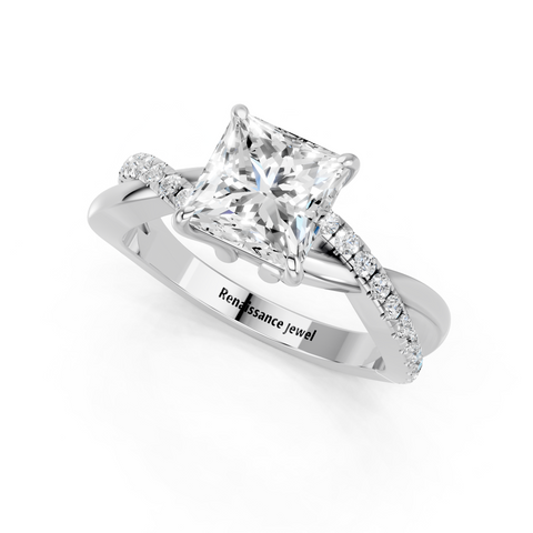White gold Princess Cut Diamond Twist Band Solitaire with Prong Setting_35