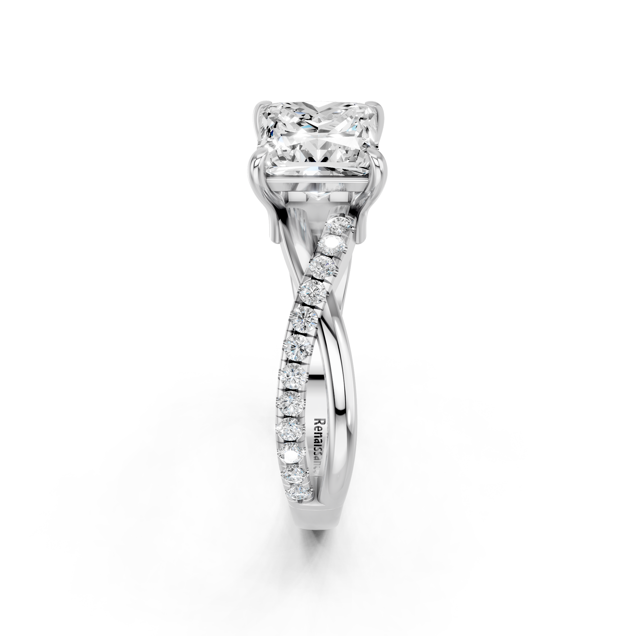 White gold Princess Cut Diamond Twist Band Solitaire with Prong Setting_36