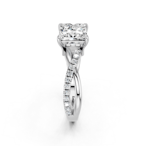 White gold Princess Cut Diamond Twist Band Solitaire with Prong Setting_36