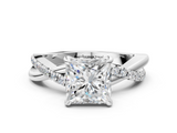 White gold Princess Cut Diamond Twist Band Solitaire with Prong Setting_56