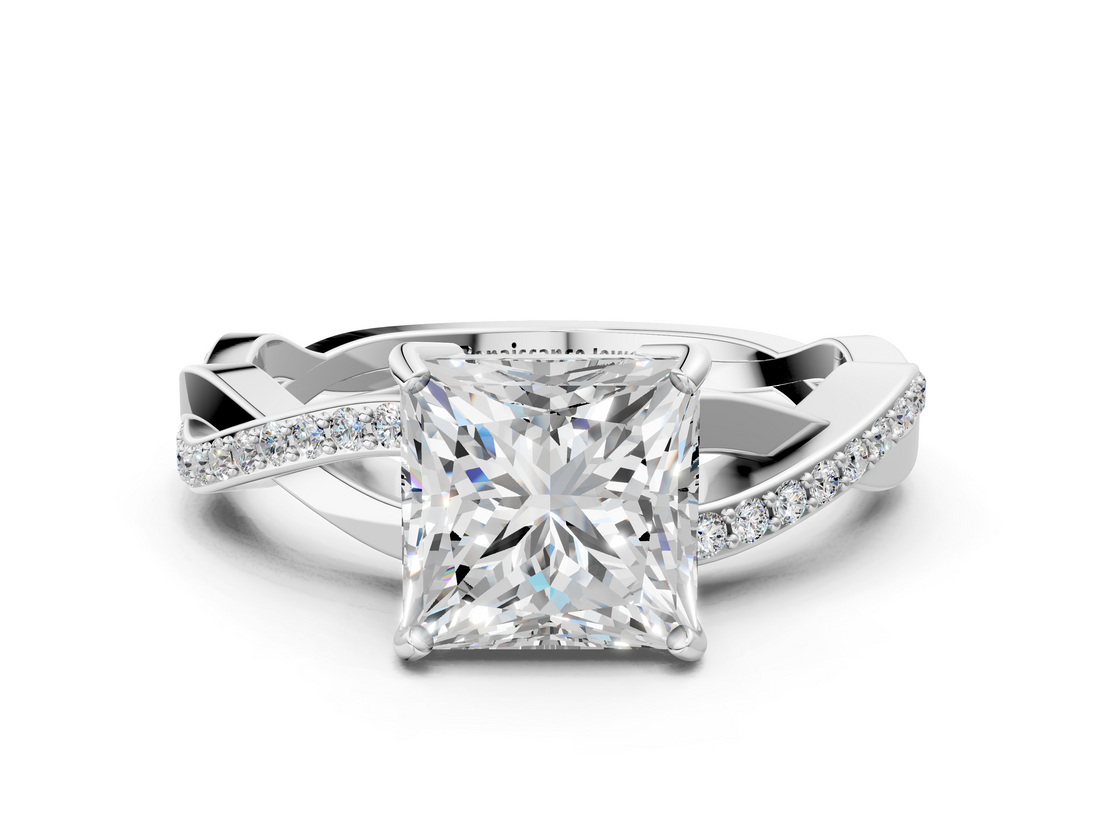White gold Princess Cut Diamond Twisted Band Engagement Ring with Prong Setting_39