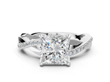 White gold Princess Cut Diamond Twisted Band Engagement Ring with Prong Setting_39