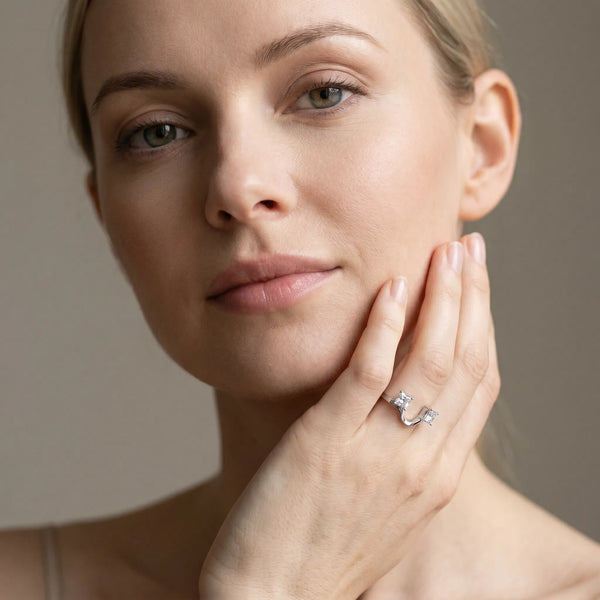 Platinum Princess Cut Diamond Two-Stone Open Band Ring with Four-Prong Setting