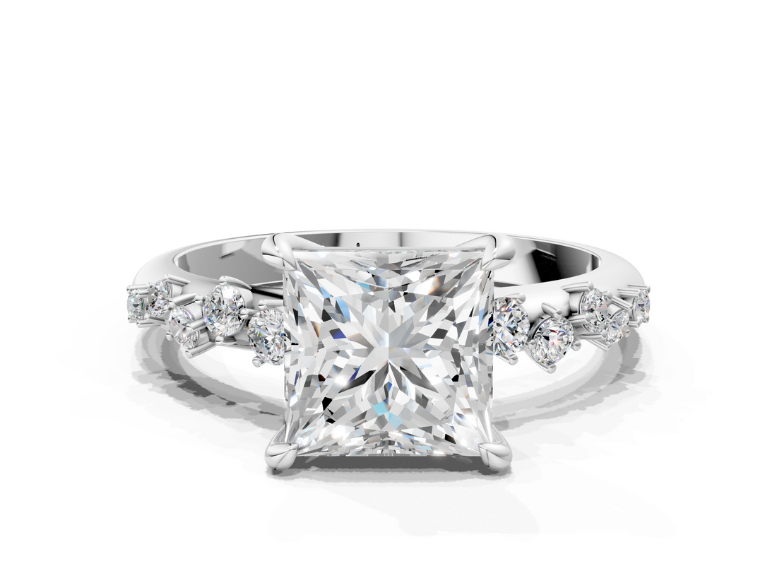White gold Princess Cut Diamond Vine Band with Four-Prong Setting_67