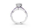 White gold Princess Cut Diamond with Amethyst side stone Halo Twist Band Solitaire Prong Setting Ring_15