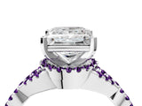 White gold Princess Cut Diamond with Amethyst side stone Halo Twist Band Solitaire Prong Setting Ring_16
