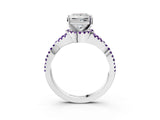 White gold Princess Cut Diamond with Amethyst side stone Halo Twist Band Solitaire Prong Setting Ring_27
