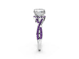 White gold Princess Cut Diamond with Amethyst side stone Halo Twist Band Solitaire Prong Setting Ring_32