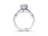 White gold Princess Cut Diamond with Amethyst side stone Halo Twist Band Solitaire Prong Setting Ring_33