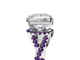 White gold Princess Cut Diamond with Amethyst side stone Halo Twist Band Solitaire Prong Setting Ring_35