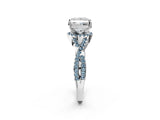 White gold Princess Cut Diamond with Aquamarine side stone Halo Twist Band Solitaire Prong Setting Ring_14