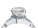 White gold Princess Cut Diamond with Aquamarine side stone Halo Twist Band Solitaire Prong Setting Ring_16