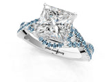 White gold Princess Cut Diamond with Aquamarine side stone Halo Twist Band Solitaire Prong Setting Ring_25