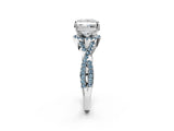 White gold Princess Cut Diamond with Aquamarine side stone Halo Twist Band Solitaire Prong Setting Ring_26