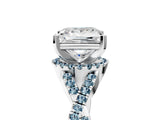 White gold Princess Cut Diamond with Aquamarine side stone Halo Twist Band Solitaire Prong Setting Ring_29