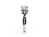 White gold Princess Cut Diamond with Blue Sapphire side stone Halo Twist Band Solitaire Prong Setting Ring_14