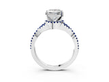 White gold Princess Cut Diamond with Blue Sapphire side stone Halo Twist Band Solitaire Prong Setting Ring_15