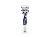 White gold Princess Cut Diamond with Blue Sapphire side stone Halo Twist Band Solitaire Prong Setting Ring_26