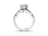 White gold Princess Cut Diamond with Blue Sapphire side stone Halo Twist Band Solitaire Prong Setting Ring_27