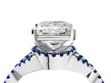 White gold Princess Cut Diamond with Blue Sapphire side stone Halo Twist Band Solitaire Prong Setting Ring_28