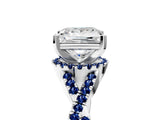 White gold Princess Cut Diamond with Blue Sapphire side stone Halo Twist Band Solitaire Prong Setting Ring_29