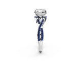 White gold Princess Cut Diamond with Blue Sapphire side stone Halo Twist Band Solitaire Prong Setting Ring_44