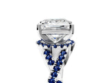 White gold Princess Cut Diamond with Blue Sapphire side stone Halo Twist Band Solitaire Prong Setting Ring_47