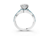 White gold Princess Cut Diamond with Blue Topaz side stone Halo Twist Band Solitaire Prong Setting Ring_15
