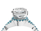 White gold Princess Cut Diamond with Blue Topaz side stone Halo Twist Band Solitaire Prong Setting Ring_16
