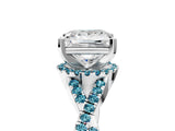White gold Princess Cut Diamond with Blue Topaz side stone Halo Twist Band Solitaire Prong Setting Ring_17