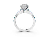White gold Princess Cut Diamond with Blue Topaz side stone Halo Twist Band Solitaire Prong Setting Ring_28