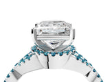 White gold Princess Cut Diamond with Blue Topaz side stone Halo Twist Band Solitaire Prong Setting Ring_29