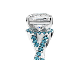 White gold Princess Cut Diamond with Blue Topaz side stone Halo Twist Band Solitaire Prong Setting Ring_30