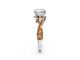 White gold Princess Cut Diamond with Citrine side stone Halo Twist Band Solitaire Prong Setting Ring_14
