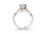 White gold Princess Cut Diamond with Citrine side stone Halo Twist Band Solitaire Prong Setting Ring_15