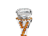 White gold Princess Cut Diamond with Citrine side stone Halo Twist Band Solitaire Prong Setting Ring_17