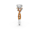 White gold Princess Cut Diamond with Citrine side stone Halo Twist Band Solitaire Prong Setting Ring_26
