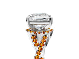 White gold Princess Cut Diamond with Citrine side stone Halo Twist Band Solitaire Prong Setting Ring_29