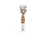 White gold Princess Cut Diamond with Citrine side stone Halo Twist Band Solitaire Prong Setting Ring_32
