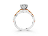 White gold Princess Cut Diamond with Citrine side stone Halo Twist Band Solitaire Prong Setting Ring_33