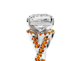 White gold Princess Cut Diamond with Citrine side stone Halo Twist Band Solitaire Prong Setting Ring_35